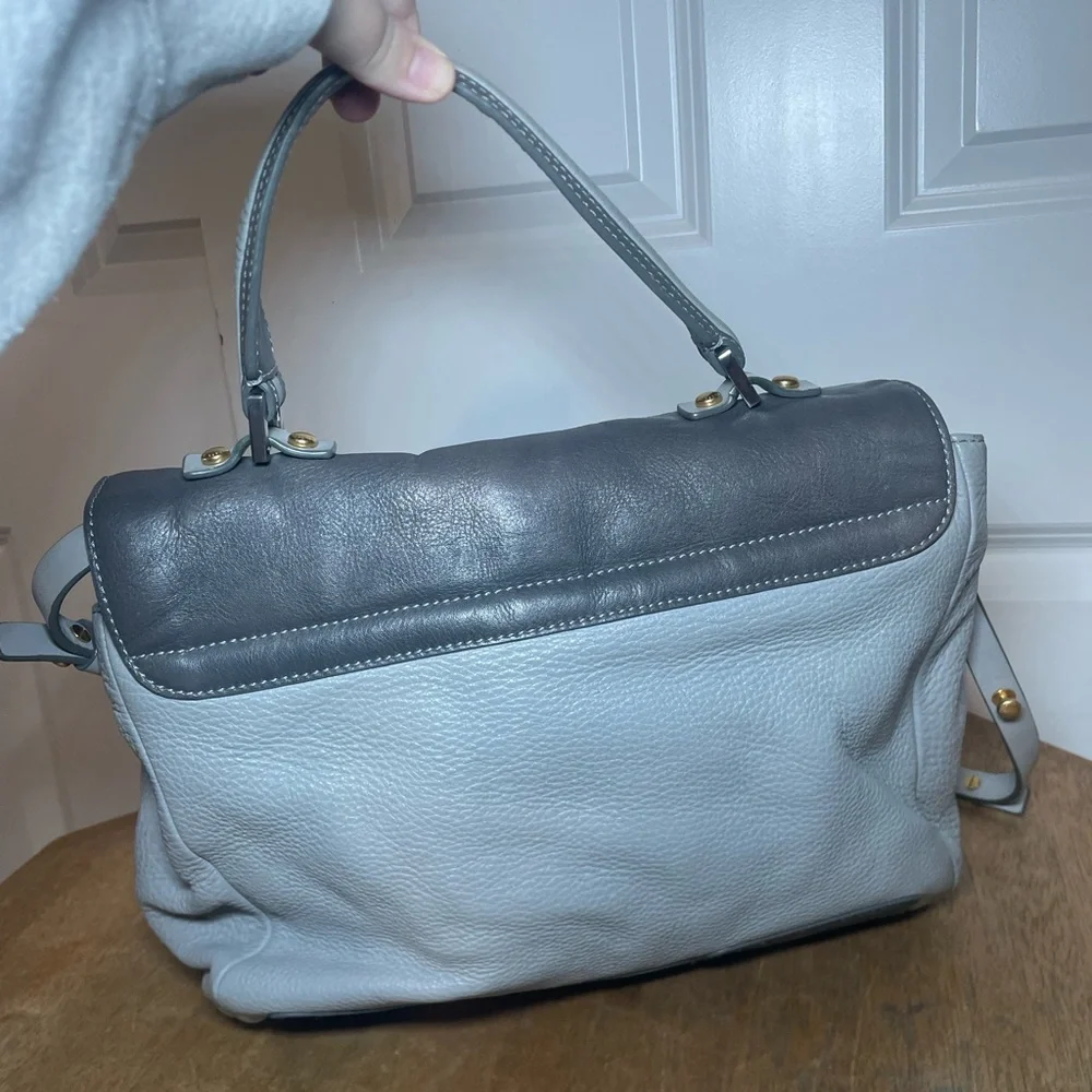 Marc by Marc Jacobs Bob’s Memphis Leather Satchel Crossbody Bag Gray Cream
